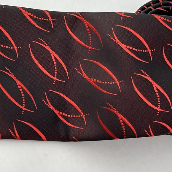Ferrecci Red Black Abstract Shiny Sci-Fi Style Microfiber Tie - Picture 3 of 8